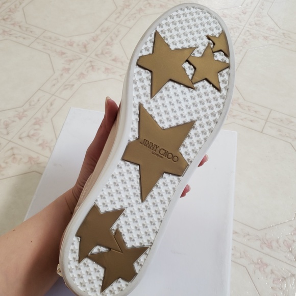 NWT Jimmy Choo Shoes Leather Sneaker Rose Gold Designer Luxury Sneaker Presents - Picture 10 of 16